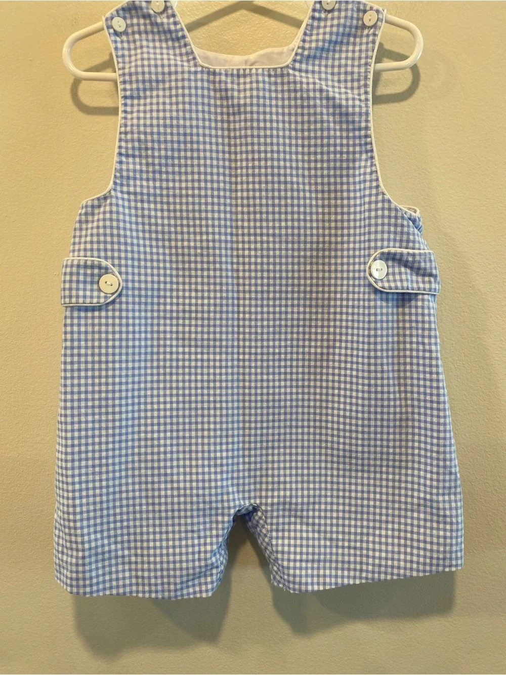 Anavini hand smocked boys Jon Jon shortall romper size 18 months blue gingham
